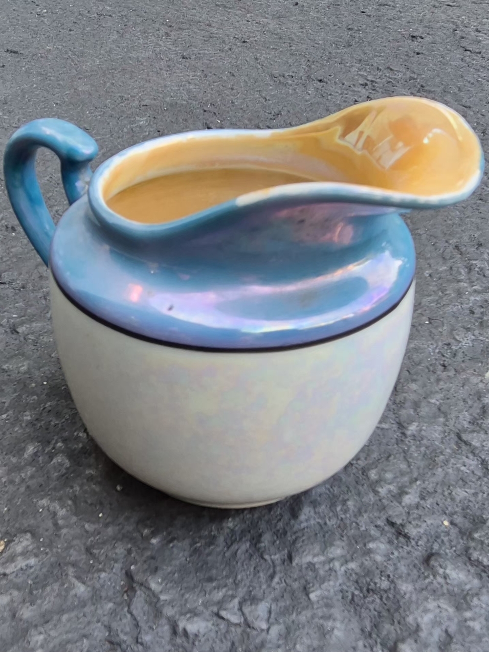 Iridescent Ceramic Creamer Pitcher in Blue and Yellow
